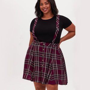 Burgundy Purple Button Front Suspender Skirt